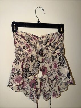 Smocked Floral Strapless Top in Cream and Dusty Rose